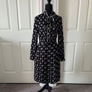 Modcloth Black and White Patterned Long Sleeve Dress